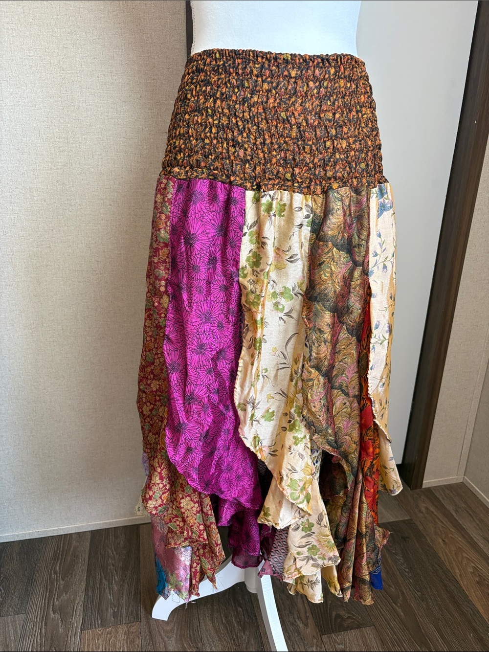 Aller Simplement Boho Patchwork Handkerchief Hem Skirt Hippie Fairycore Gypsy